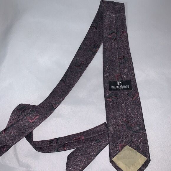 Men’s Vintage Paco Rabanne Luxury Neck Tie Burgundy Silk Italy Patterned - Picture 7 of 9
